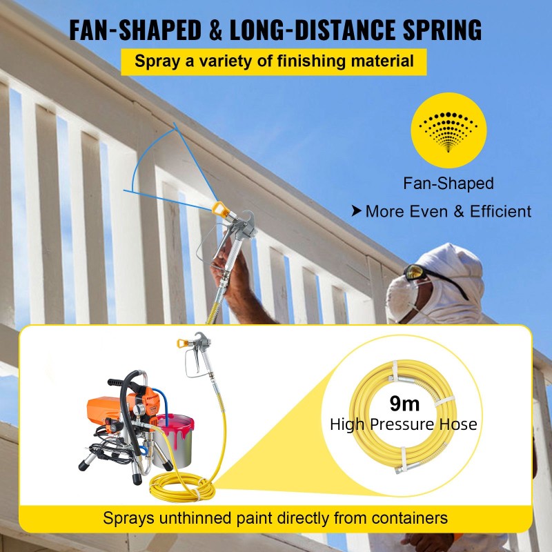 Airless-maaliruisku 2000W vesi- ja öljypohjaisille maaleille 9m letku 0,5m jatkovarsi