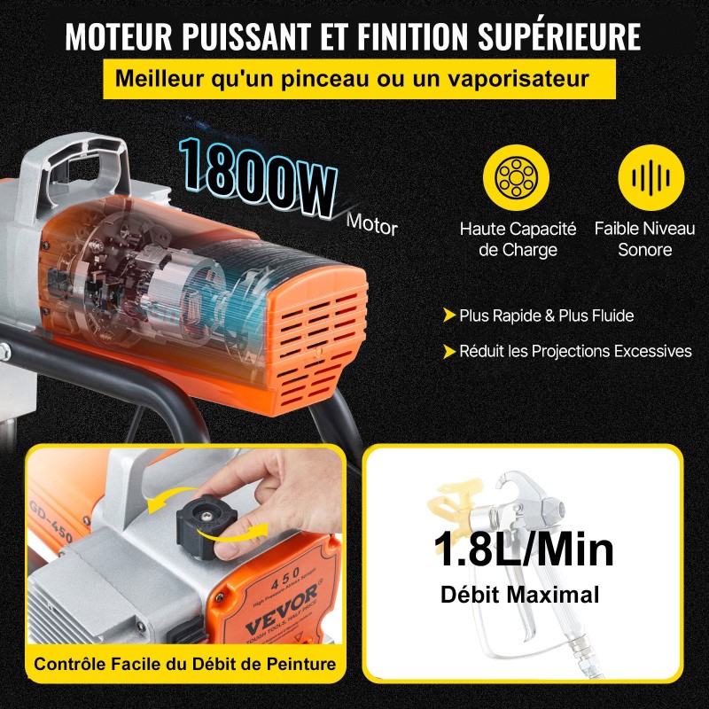 Ilmaton maalisumutin harjaton 1800 wattin moottori 9m letku seinille puulle ja metallille