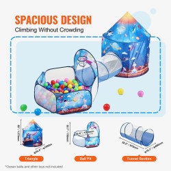 Leikkisetti 3-osainen polyesterikangas teräslankarunko tunnelilla ja pallomeri 3–6 vuotta