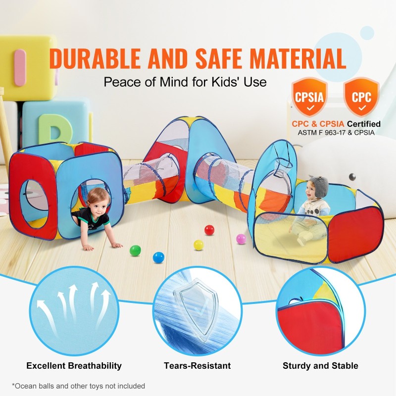 Leikkisetti 5-osainen 2 telttaa 2 tunnelia pallomeri polyesteri teräslanka sisä ja ulkokäyttöön