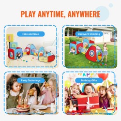 Leikkisetti 5-osainen 2 telttaa 2 tunnelia pallomeri polyesteri teräslanka sisä ja ulkokäyttöön