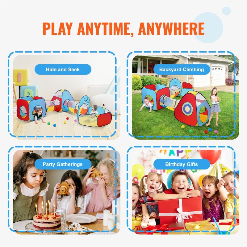 Leikkisetti 5-osainen 2 telttaa 2 tunnelia pallomeri polyesteri teräslanka sisä ja ulkokäyttöön