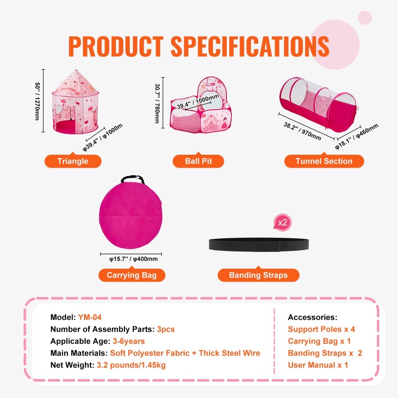 Leikkitelttasetti 3-osainen polyesterikangas teräslankarunko 3–6-vuotiaille sisä- ja ulkokäyttöön kuljetuspussi mukana