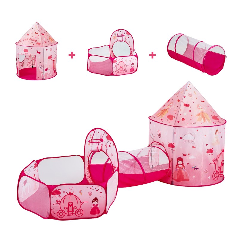 Leikkitelttasetti 3-osainen polyesterikangas teräslankarunko 3–6-vuotiaille sisä- ja ulkokäyttöön kuljetuspussi mukana