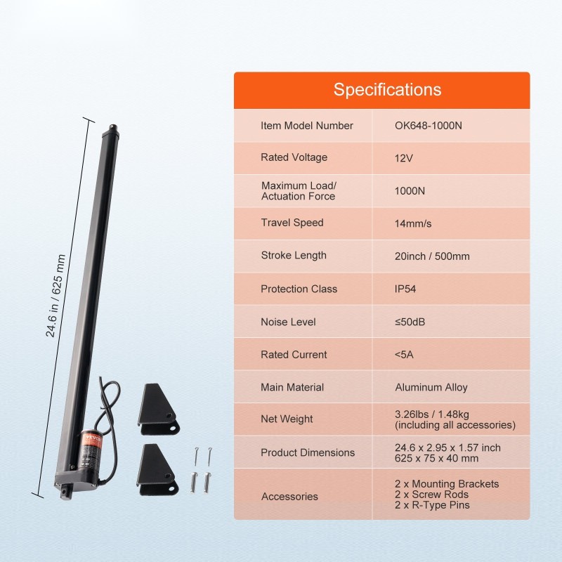Lineaaritoimilaite 12 V 500 mm iskunpituus 1000 N nopea IP54 alumiiniseos
