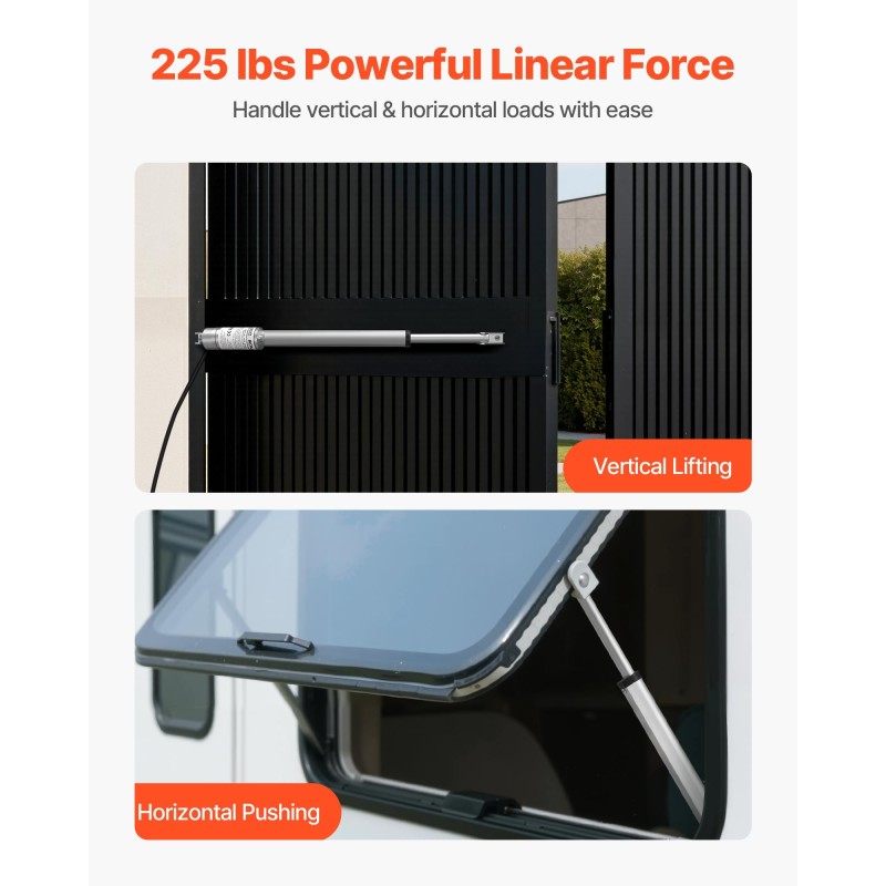 Lineaaritoimilaite 12V 250 mm iskunpituus 1000N 15 mm/s alumiiniseosrunko IP54 kiinnityskannattimella