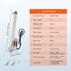 Lineaaritoimilaite alumiiniseos 12 V iskupituus 300 mm 1500 N IP54