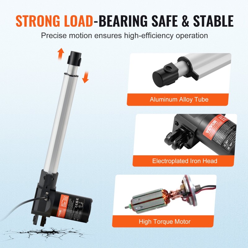 Lineaarikäyttölaite 12 V 250 mm iskunpituus 6000 N työntövoima alumiiniseos IP44
