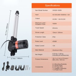 Lineaarikäyttösarja alumiinirunkoinen 250 mm iskunpituus 25 mm/s 1000N IP44
