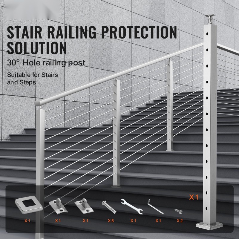 Kaapelikaidetolppa 42 tuumaa profiili 2x2 ruostumaton teräs 30 asteen reiät 12 reikää