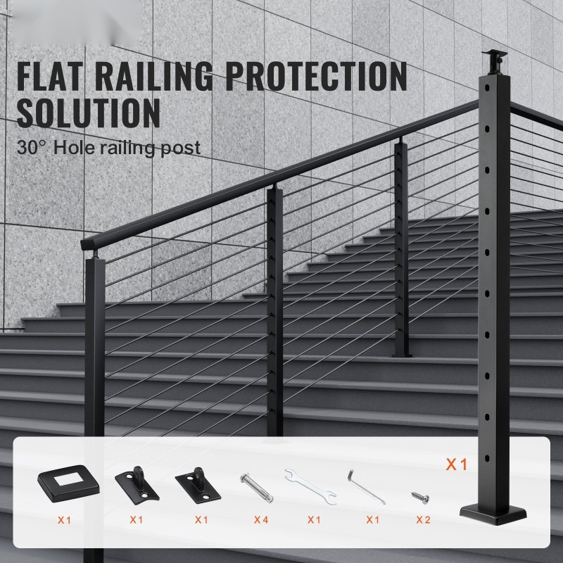 Kaideportaali 36-tuumainen SUS304-ruostumaton teräs 30° kulmareiät 10 valmiiksi porattua reikää musta