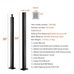 Kaapeli-kaidetolppa 91,4 cm ruostumaton teräs reiätön 1 kpl musta