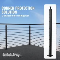 Kaidepylväs L-muotoinen 42-tuumainen SUS304-ruostumaton teräs musta 12 reikää kulmiin