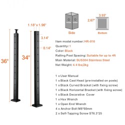 L-muotoinen kaidetolppa 36-tuumainen ruostumaton teräs kymmenen esiporattua reikää kulmiin