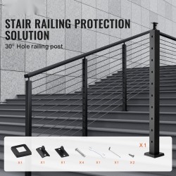 Vaijerikaidepylväs SUS304 ruostumatonta terästä 91,4 cm 30 asteen reiät musta