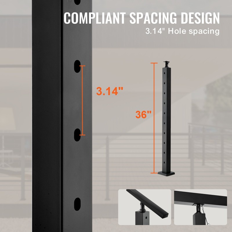 Vaijerikaidepylväs SUS304 ruostumatonta terästä 91,4 cm 30 asteen reiät musta