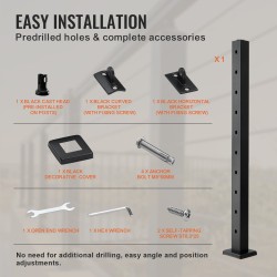 Vaijerikaidepylväs SUS304 ruostumatonta terästä 91,4 cm 30 asteen reiät musta