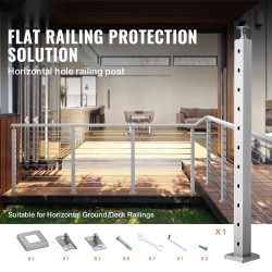 Vaijerikaidepylväs ruostumaton teräs 91,4 senttimetriä vaakareikäinen hopeanvärinen yksi kappale terassikaiteille