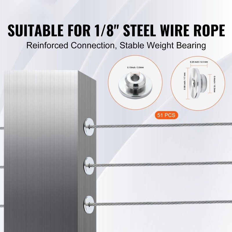 Kaapelikaidepakkaus ruostumatonta terästä 3,2 mm 51 kappaletta mustilla kiristimillä vaakatolppien reikiin