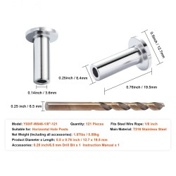Suojaholkit T316 ruostumatonta terästä 3,2 mm vaijerille 121 kappaletta sisältää poranterän