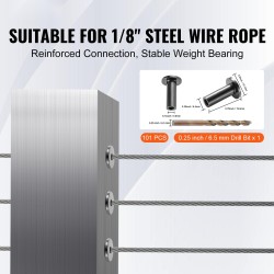 Suojaholkkisarja T316-ruostumatonta terästä 3,2 mm vaijerille 101 kappaletta vaakaläpivienteihin
