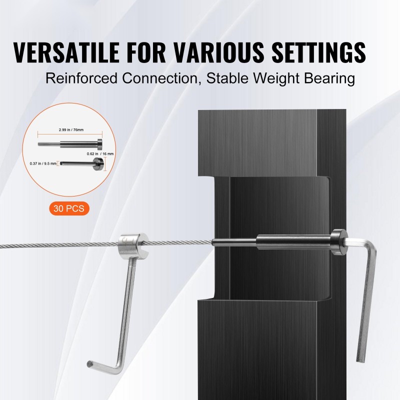 Kaapelikaidesarja T316 ruostumatonta terästä 3,2 mm vaijerille 30 kappaletta puu ja metallitolppiin