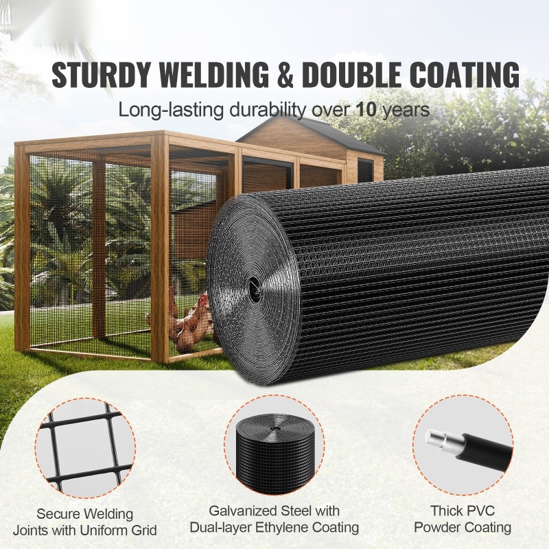 Metalliverkkorulla galvanoitua teräslankaa vinyylipinnoitteella 910 x 30480 mm kanala ja puutarha