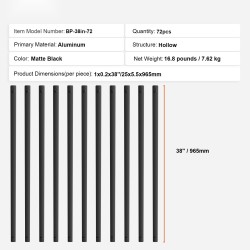 Alumiiniset kaidepinnat 965 mm 25 x 5,5 mm 72 kpl jauhemaalattu mattamusta