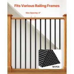 Alumiiniset pyöreät kaidepinnat 101 kappaletta 19 millimetriä 813 millimetriä musta