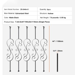 Kaidepylväät galvanoitua terästä 1118 mm 5 kpl mattamusta S-muotoiset