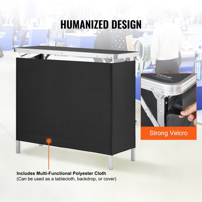 Kokoontaitettava messupöytä alumiinirunko MDF-taso 97,5 x 38,5 x 87 cm kaksitasoinen kantolaukulla