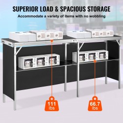 Taitettava messutiski alumiinirunkoinen MDF-levy kaksitasoinen 1980 x 385 x 880 mm