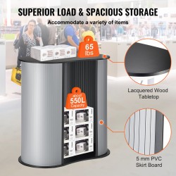 Kokoontaitettava messutiski PVC-etulevyllä ja puukannella 90 x 49 x 94 cm kuljetuslaukulla