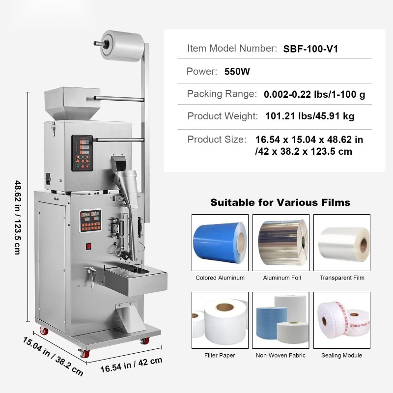 Automaattinen partikkelipakkauskone 1–100 g punnitus täyttö elintarvikekäyttöön 304 ruostumaton teräs