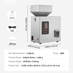 Jauhe- ja rakeentäyttökone 1–200 g puoliautomaattinen 304-ruostumaton terässäiliö pulloihin ja pusseihin