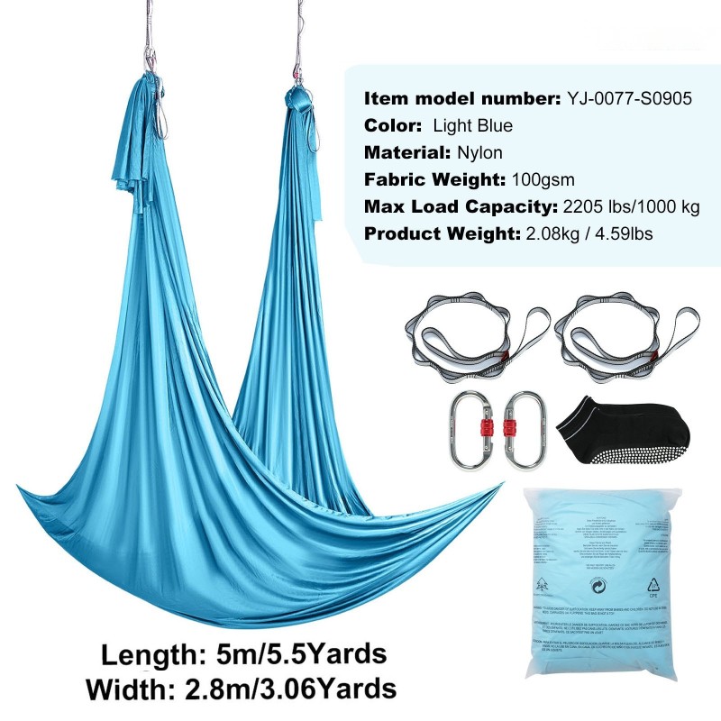 Ilmajoogakangas ja keinu nailon 100 g/m² 5 x 2,8 m sininen asennussarjalla