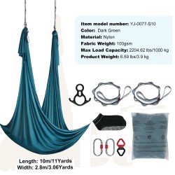 Ilmailujoogahuopa 100gsm nailonkangas 10 m x 2,8 m ripustussetillä vihreä