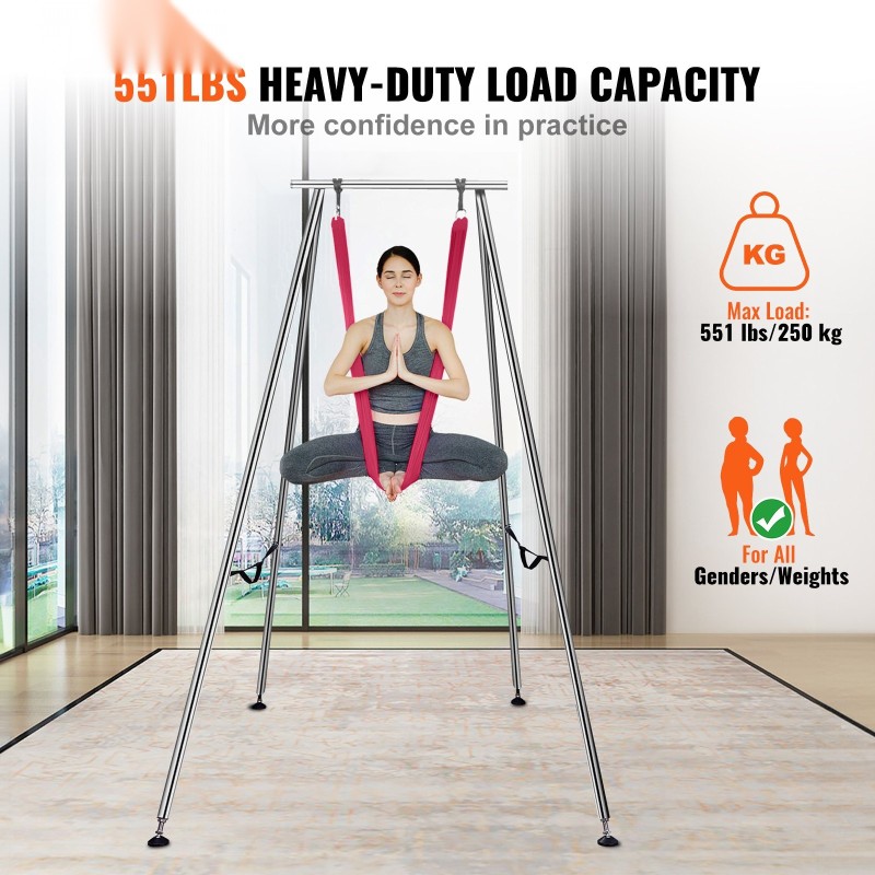 Ilmavujoogateline kromipinnoitettu teräs 2,95m polyesterinen joogaliina 6x2,6m 250kg maksimikantavuus punainen