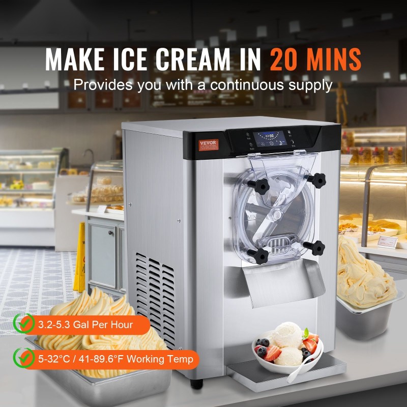 Pöytämallinen jäätelökone ruostumatonta terästä 4,5 l sylinteri 12 l tunnissa ammattikäyttöön