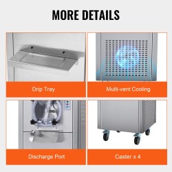 Kaupallinen jäätelökone ruostumaton teräs 6 litran sylinteri 18 litraa tunnissa pyörillä