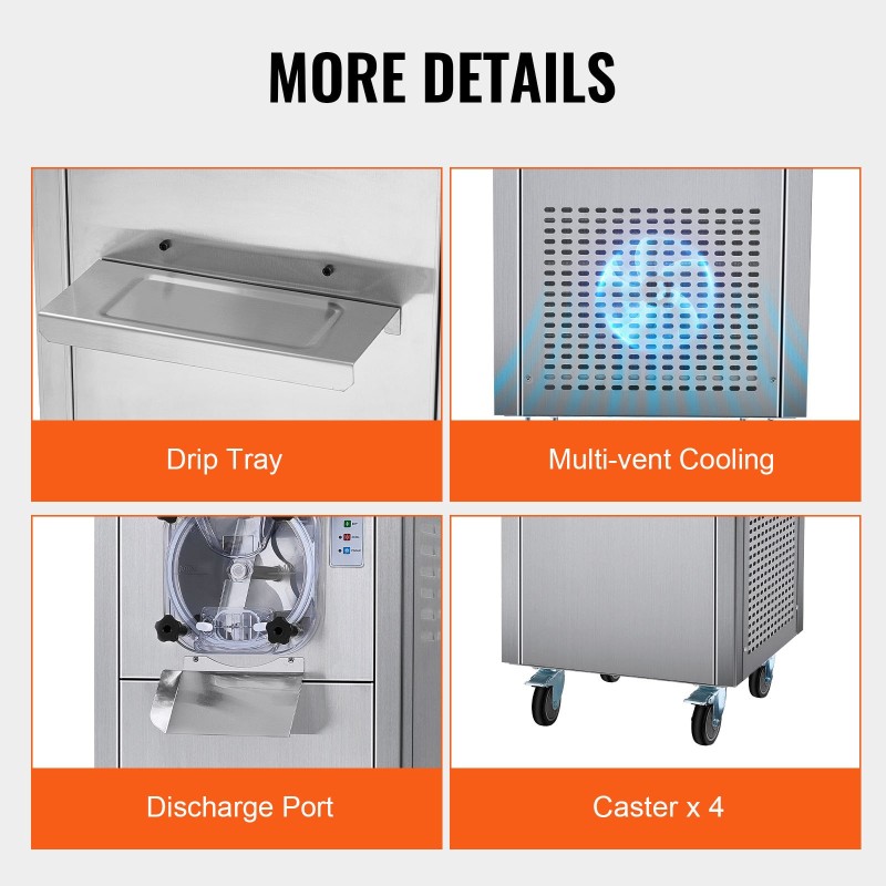 Kaupallinen jäätelökone ruostumaton teräs 6 litran sylinteri 18 litraa tunnissa pyörillä