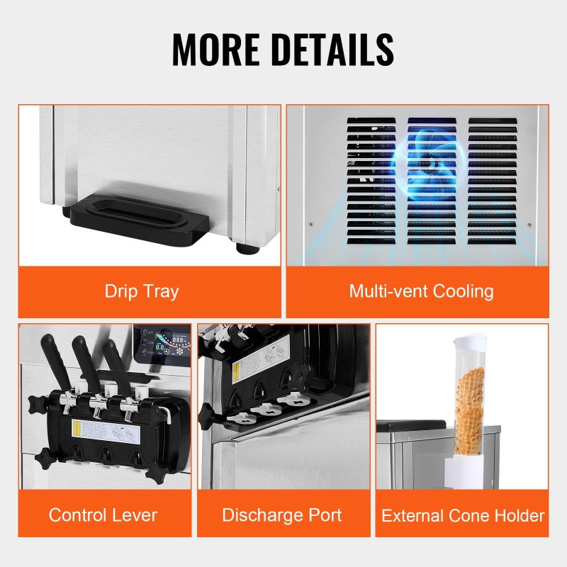 Pöytämallinen pehmytjäätelökone ruostumatonta terästä 2×5,5 l säiliöt 18–28 l tunnissa 1650 W