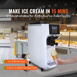 Pöytämallinen pehmytjäätelökone ammattilaiskäyttöön 10L/h 900W 4L säiliö 1.6L sylinteri ruostumaton teräs