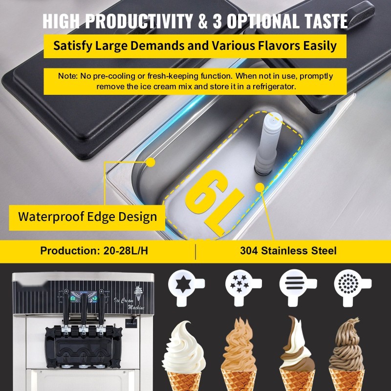 Pehmeän jäätelön kone ruostumattomasta teräksestä kaksi 6L hopperia ammattikäyttöön