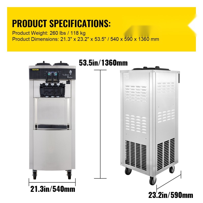 Pehmeän jäätelön kone ruostumattomasta teräksestä kaksi 6L hopperia ammattikäyttöön