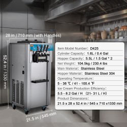 Lattiamallinen ruostumattomasta teräksestä pehmytjäätelökone 21–31 litraa/tunnissa 1500 wattia 2 kpl 5,5 l
