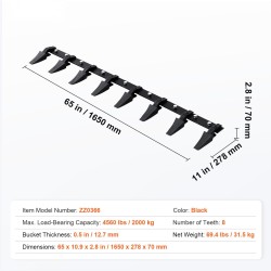 Kauhan hammastanko Q345-seosterästä 1500 mm 8 hammasta pulttikiinnitteinen