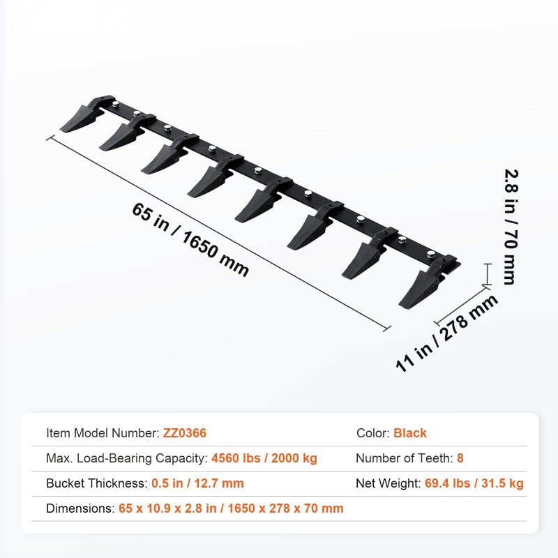 Kauhan hammastanko Q345-seosterästä 1500 mm 8 hammasta pulttikiinnitteinen