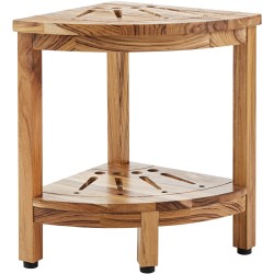 Kulmasuihkupenkki sata prosenttia massiivista teak puuta seitsemäntoista tuumaa korkea alahylly