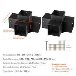Pergolakulmaraudat nelisuuntaiset hiiliteräksestä 6x6 tuumaa sisämitat 5,6x5,6 2 kpl ulkokäyttöön